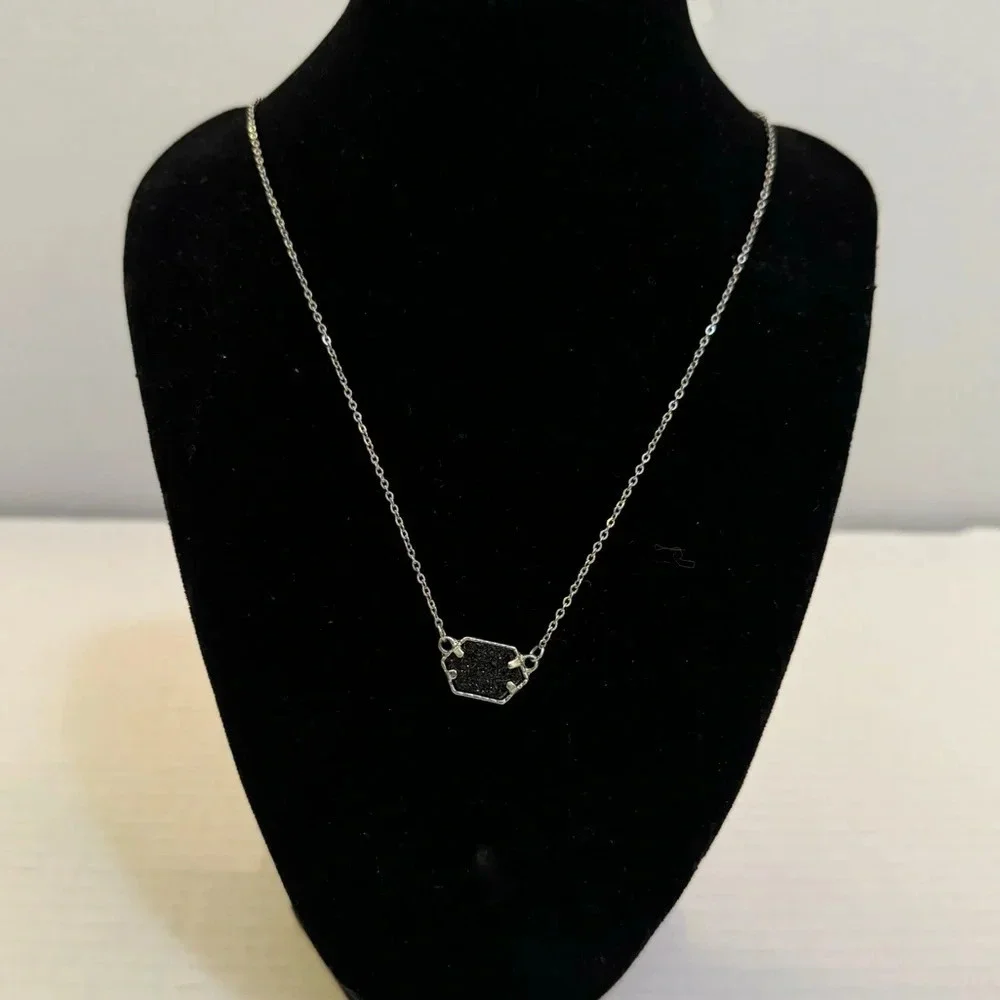 Plunder Design Fashion Trendy Jewelry Yvette Silver Black Druzy Pendant Necklace